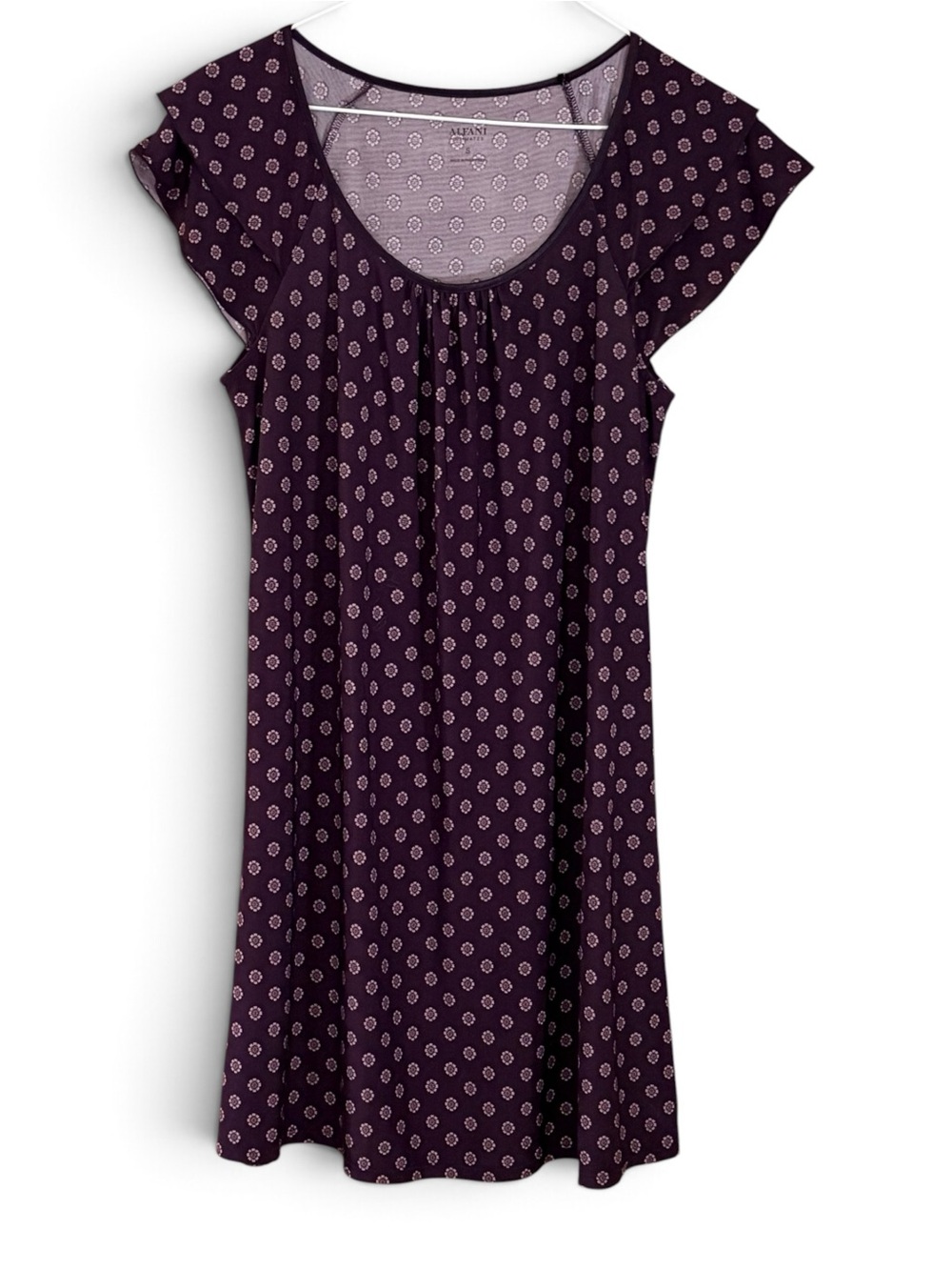 Alfani Plum Printed Flutter-Sleeve Chemise